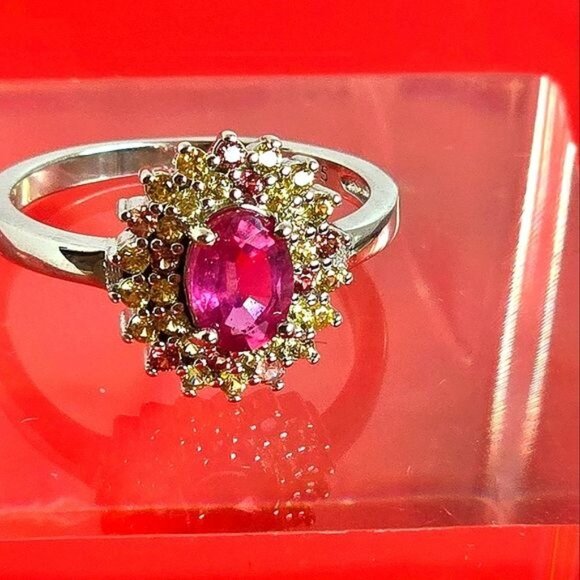 925 Sterling Silver Ring Sz 7 with Natural Oval Ruby & Sapphire Gemstones. - Picture 4 of 5